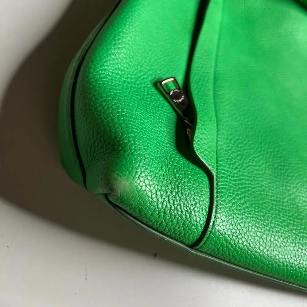 Coach Pebble Leather Hobo Shoulder Bag Green Purse‎ Women Medium